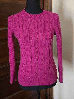 Philosophy Cable Knit Crewneck Sweater - Fuchsia Pink